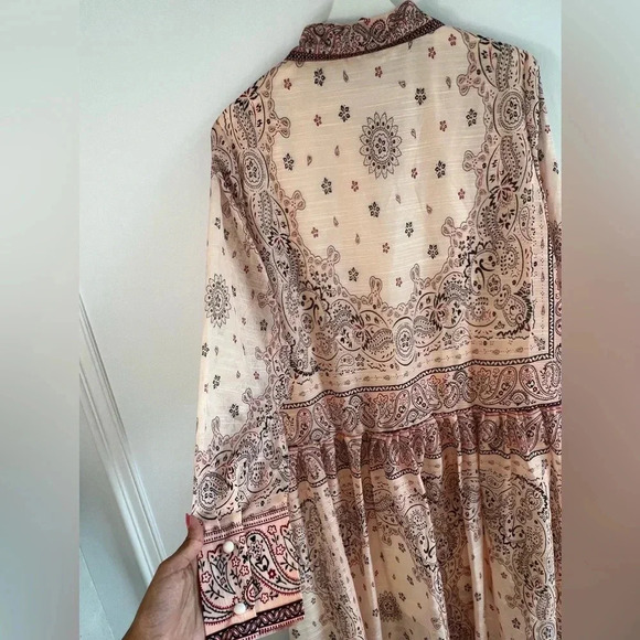 Maxi printed bohemian lightweight dress casual drop waist floral rope belt L - Picture 5 of 16